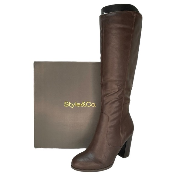 Style & Co. Addyy Chocolate Faux Leather Womens Knee High Boots Size 8M - Picture 10 of 10